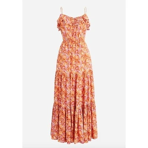 J. Maxi Vestido Crew L Niveles Naranja Estampado Floral Sin Mangas Volantes Invitado Boda - Imagen 1 de 12
