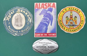 VINTAGE TRAVEL LUGGAGE STICKERS: Hotel Benson - Oregon - Alaska Steamship++ - Picture 1 of 5