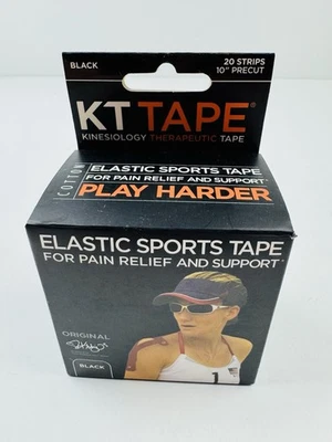 Fita terapêutica KT original preta cinesiologia 20 tiras 2"x10" tiras nova na caixa - Imagem 1 de 4