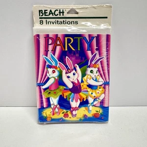 Vintage Lisa Frank Ballerina Bunnies Party Invite Cards Birthday Invitation - Picture 1 of 5