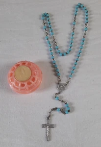 N04 Chapelet Notre Dame de Lourdes dans sa boite coeur vierge VINTAGE 60 70 - Imagen 1 de 4