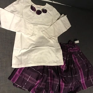 NWT Janie & Jack Violet Royale Ivory Top Purple Plaid Skirt Size 10 - Picture 1 of 5