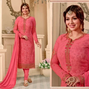 CARROT PINK GRGT w EMBR INDIAN PAKISTANI READYMADE SALWAR KAMEEZ SUIT LADIES DEN - Picture 1 of 3