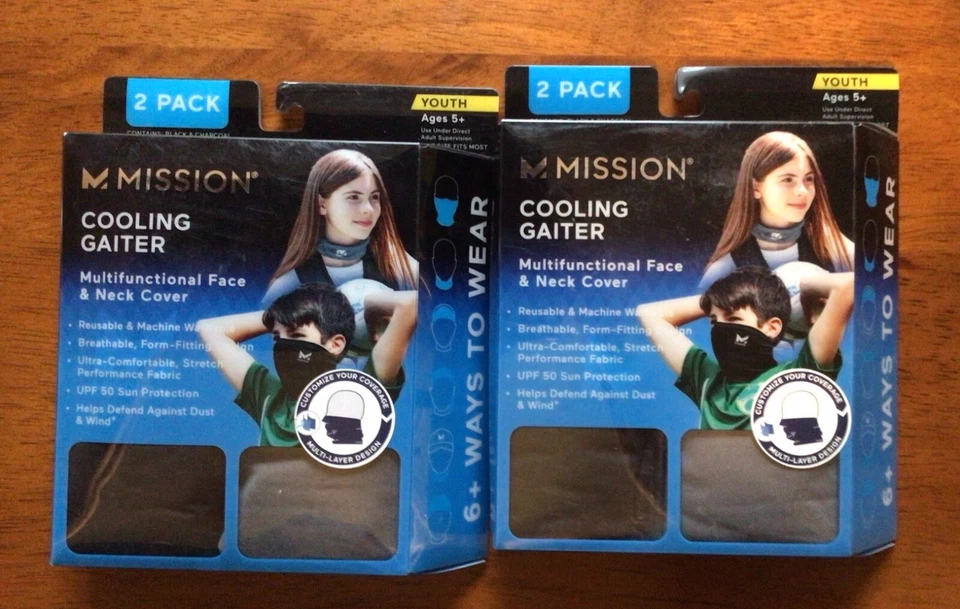 Mission Cooling Neck GAITER Face/neck Cover Youth Age 5 2-pack Hbu3