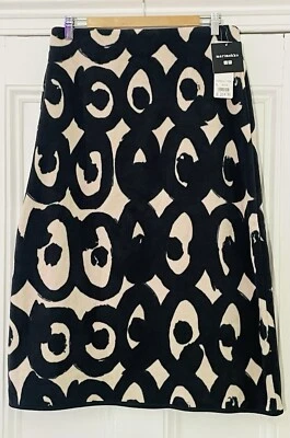 Marimekko X Uniqlo Womens Ivory Black Geometric Fleece Midi Skirt L UK 14 EU 42 - Image 1 of 4