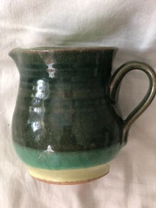 Vintage Handmade Pottery Pitcher with handle- "Humble Mill" Seagrove NC, Green - Bild 1 von 12