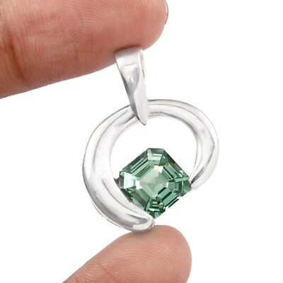 Adorabile Ceylon Verde Spinello Taglio Asscher 925 Ciondolo Argento Gemma 9x9 MM - Immagine 1 di 4
