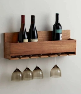 Nice Crate and Barrel Acacia Wood Wall Mount Hanging Wine Stem Rack 24" (e7) - Picture 1 of 24