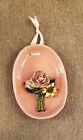 Pink Rose and yellow flower Ceramic Wall Hanging Hand Painted Vintage