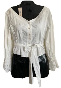NWT Rebecca Taylor Milk Long Sleeve, Eyelet, V-Neck With Tie Waist Size 2, $295 - Picture 1 of 8