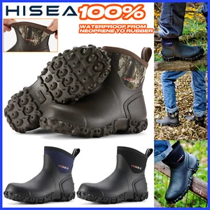HISEA Men Ankle Rain Boots Neoprene Rubber Waterproof Non-Slip Outdoor Work Boot - Picture 1 of 49