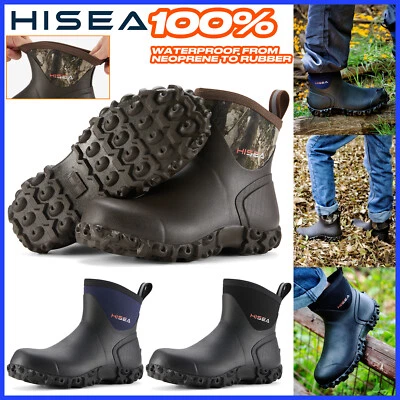 HISEA Men Ankle Rain Boots Neoprene Rubber Waterproof Non-Slip Outdoor Work Boot - Image 1 of 4