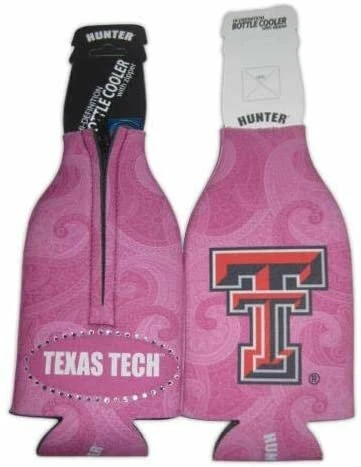 Texas Tech Red Raiders Rhinestone Bling Pink Zip Bottle Holder Cooler Cover