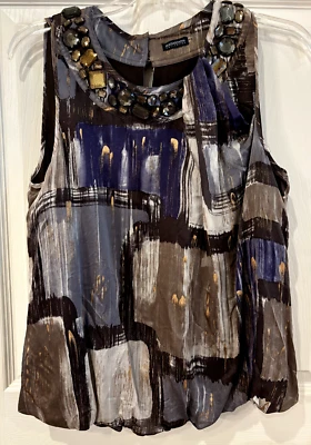 Magaschoni 系列串珠装饰无袖上衣金色棕色灰色 10 码 — 第 1/4 张图片