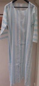 Striped Linen Handsewn White Blue Sheer Shift Chemise Dress Free Size 46" Bust - Picture 1 of 7
