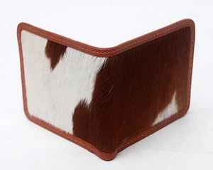 Cow hide Leather Men Bifold Purse Luxury HAIR ON Leather Card Holder Wallet-121 - Picture 1 of 3