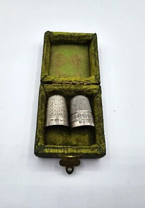 Rare Vintage Cased Pair Charles Horner St Silver Thimbles Chester Hallmarks - Picture 1 of 10