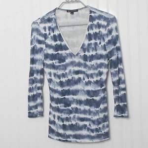 Top INC International Concepts Azul Manga Larga Cuello Corbata Troquelada Tejido Rayón M - Imagen 1 de 9