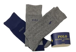 Polo Ralph Lauren 3-Pair Dress/Casual  Socks  Gray/Navy Blue   2151 - Picture 1 of 4