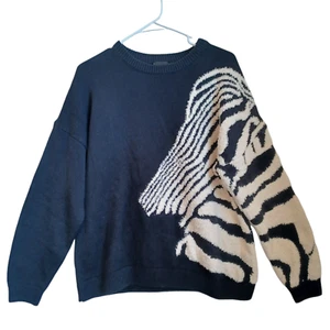 Desigual Sweater Womens Large Black White Pullover Chenille Thick Knit Zebra - Picture 1 of 11