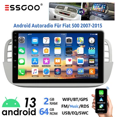 Carplay Per FIAT 500 2007-15 9" Android 14 2+64G Autoradio GPS Navi WIFI RDS USB - Immagine 1 di 4