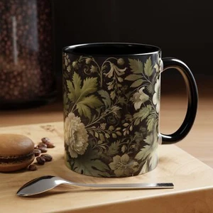 Vintage Botanical Floral Mug, Elegant Greenery Coffee Cup, Nature Lover Gift - Picture 1 of 7