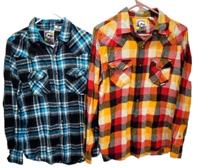 Lot of 2 Mambo Men's Flannel Shirt Size M Pearl Snap Buttons Plaid Cotton - Picture 1 of 6