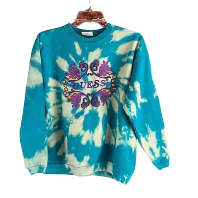 Винтажный пуловер 90-х Guess толстовка с принтом галстук-краситель. Стиль с круглым вырезом, один размер - Изображение 1 из 4