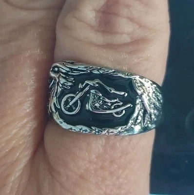 Silver Plated Zinc Eagle Motorcycle Ring Size 10 - Image 1 of 4