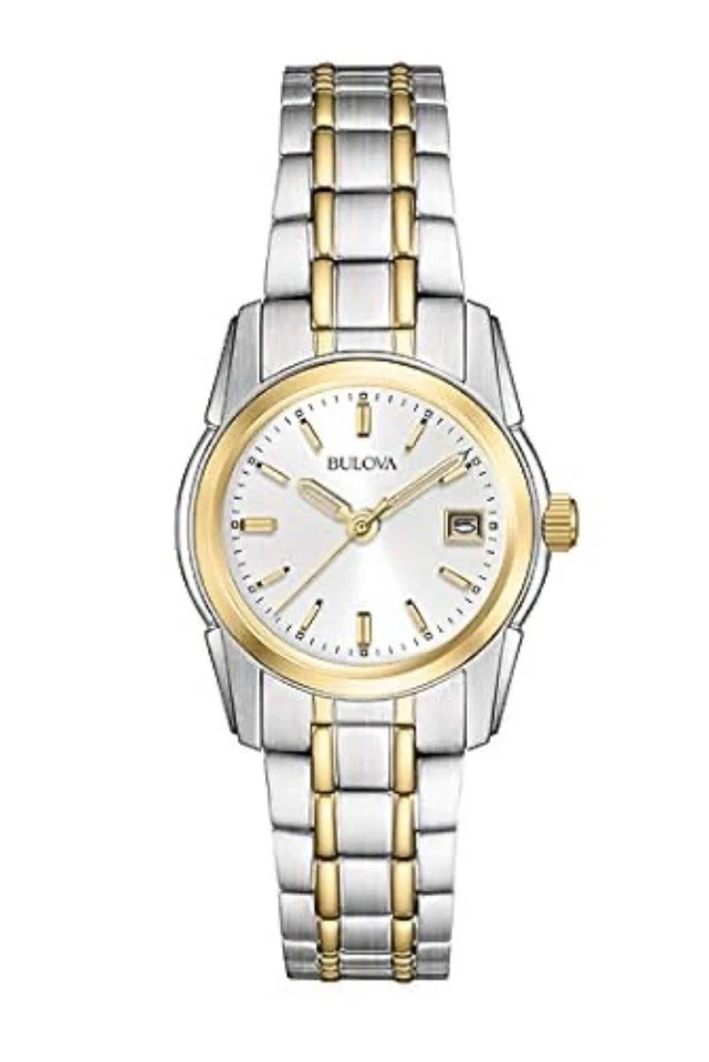 Bulova 98L323 Watch Womens Two Tone Stainless Steel Bracelet Date Box Tags
