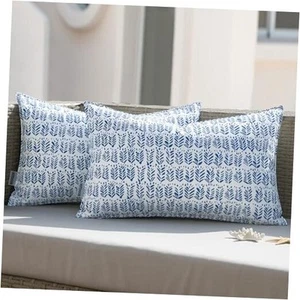 Outdoor Lumbar Pillows with Inserts Set of 2 Patio Waterproof Fade Resistant - Picture 1 of 7