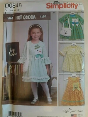 Dress Purse Simplicity Sewing Pattern D0848 Girls 3 4 5 6 7 8  UC FF Ruby Jeans  - Image 1 of 4