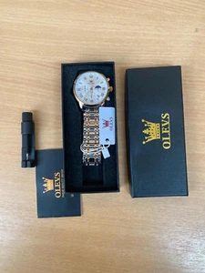 OLEVS Men’s Watch Gold Silver Stainless Steel Strap,Chronograph Gift Boxed,New - Picture 1 of 10