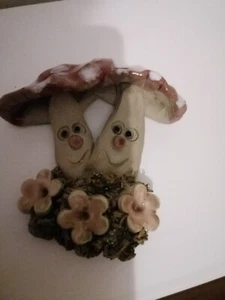 clay mushrooms handmade hand painted smilie faces flowers pink spots art cute vg - Picture 1 of 9