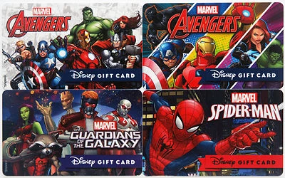 4 Disney Marvel Gift Cards: 2 Diff. Avengers, Guardians of the Galaxy, Spiderman - Image 1 of 4
