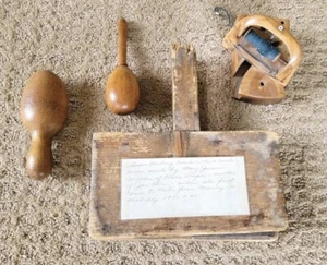 Antique Weaving Tools Wool Carder Comb Cir 1800’s Geared Shuttle & Bobbin Apaa - Picture 1 of 9