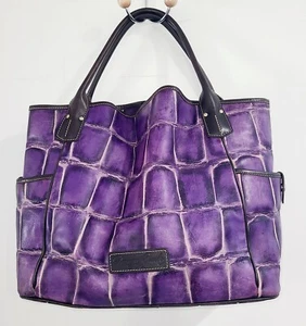 DOONEY & BOURKE CROC EMBOSSED KRISTIN PURPLE LEATHER TOTE BAG RARE - Picture 1 of 10