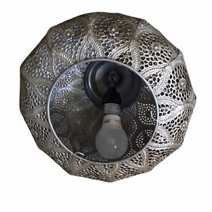 Oriental Moroccan Hanging Pendant Light Metal Ceiling Lamp Shade 13 x 10" VTG