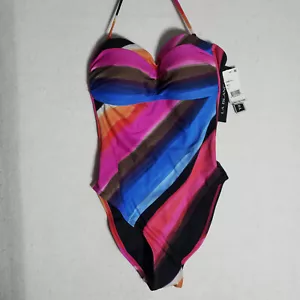 NUEVO Traje de baño de una pieza con correa La Blanca para mujer 6 multicolor rosa azul rayas nuevo con etiquetas - Imagen 1 de 10