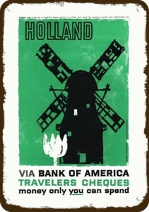 1959 Holland Windmill BANK OF AMERICA Vintage-Look DECORATIVE REPLICA METAL SIGN - Picture 1 of 1