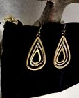 Vintage Gold Concentric Simulated Diamonds Teardrop Earrings 1.5 inch Pierced 