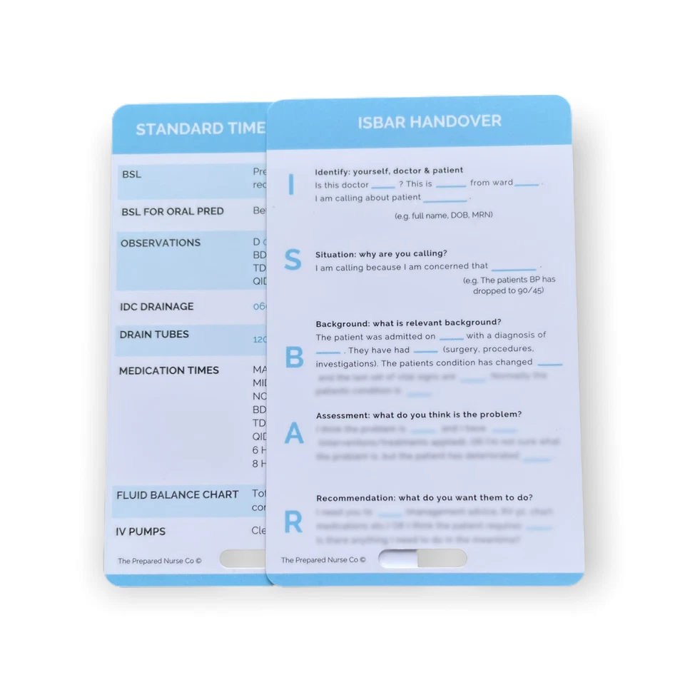 ISBAR Handover, Nursing Handover Guide, Nursing Reference Card, Clinical Cards - image 1 of 1