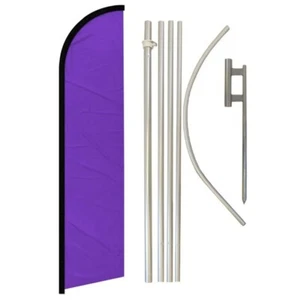 Purple Solid Color Advertising Windless Banner Flag & Flag Pole Kit Ground Spike - Picture 1 of 1