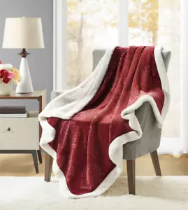 Martha Stewart Collection Red 50 x 60 Classic Textured Reversible Sherpa Throw - Picture 1 of 5