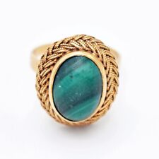 18k Yellow Gold Rope Style Design Oval Malachite Ring Size 7.25