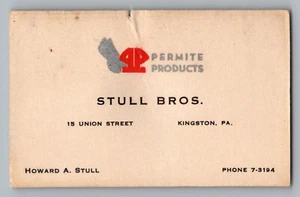 Tarjeta de visita Stull Brothers Kingston PA Pennsylvania - piezas de permiso - década de 1950 - Imagen 1 de 2