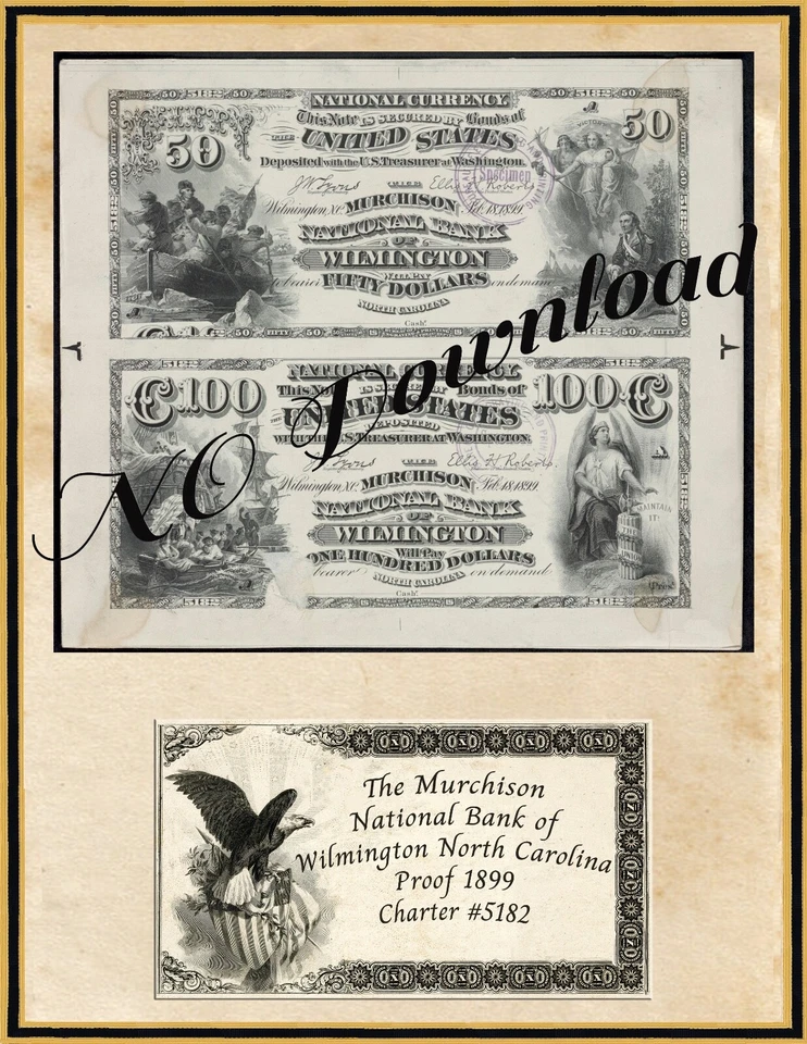 COPY 1899 Proof  $50-$100 Murchison Natl Bank  North  Carolina #5182 - Image 1 of 1