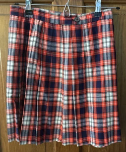 Vintage Uniform Girls 12 CranBarry Red Plaid Pleated Schoolgirl Skirt - Picture 1 of 6