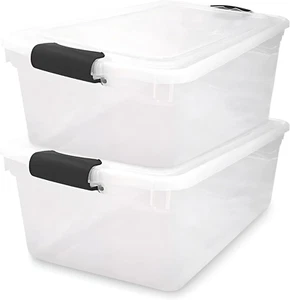 2-Pack Latching Lid, Large Clear Plastic Storage Bins with Lids, 64 Quart, Gray - Picture 1 of 12