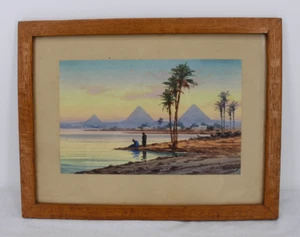 Demetrios Vassiliou Watercolor Painting 6"x9" Pyramids Egypt Greek 1950s - Picture 1 of 7